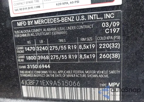 2009 Mercedes-Benz Gl 450 4Matic z USA, uszkodzony, nr VIN 4JGBF71EX9A515066